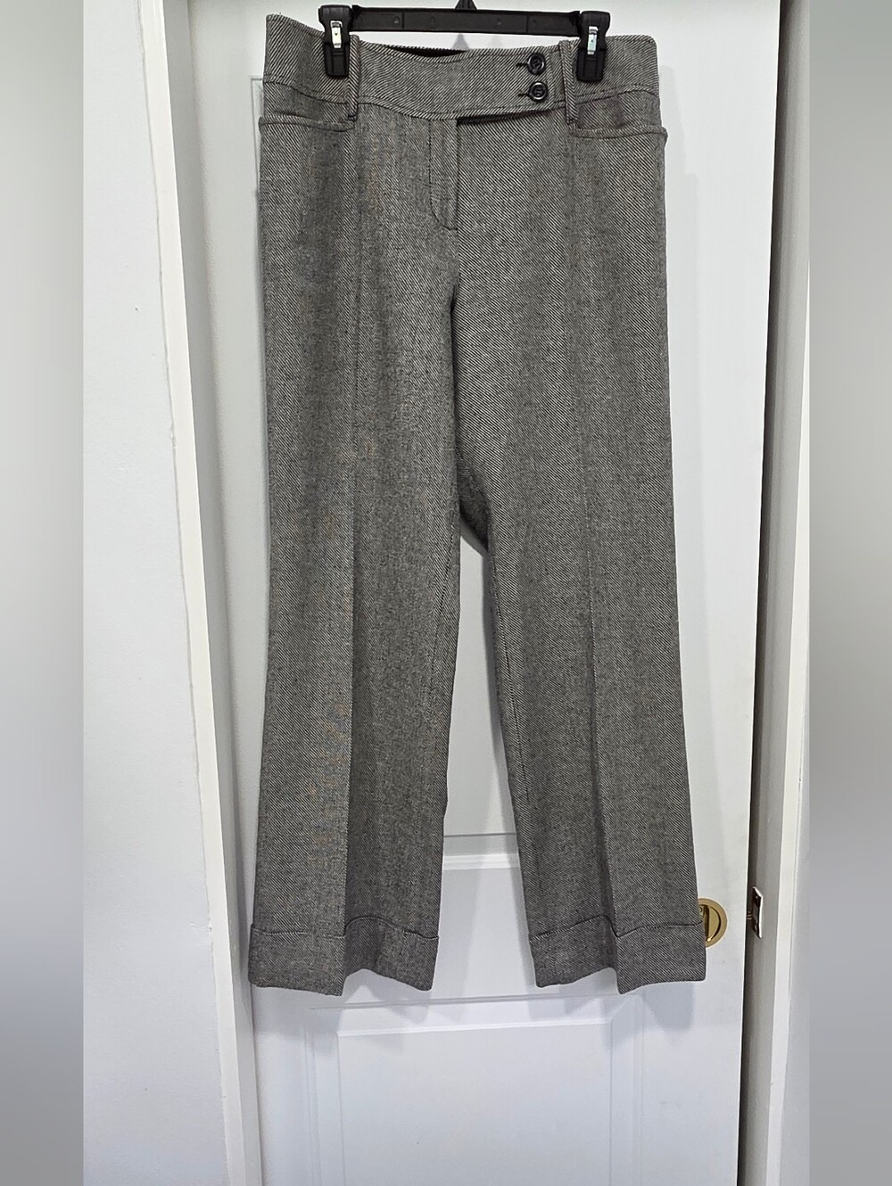 Ann Taylor Grey Tweed Wide Leg Cuffed Trousers Size 12